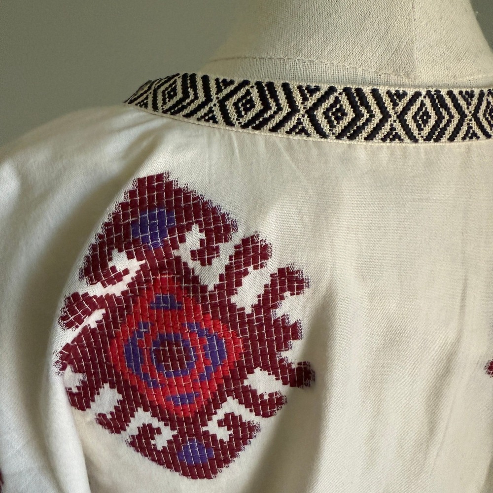 Johanna Ortiz Bushveld Poncho Embroidered Fabric Tassels Cream Size M - Picture 8 of 10